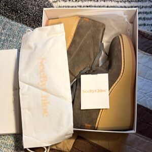 See By Chloe Charcoal Suede Lace-Up Boots Sz 38 new in box